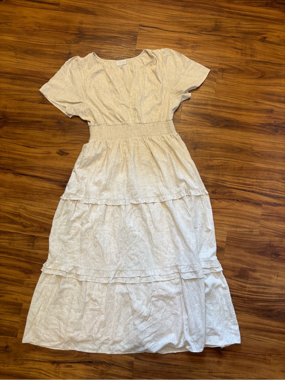 Sugar Lips XL Cream Linen Blend Tiered Maxi Dress Cottagecore Coastal Boho - Picture 3 of 6